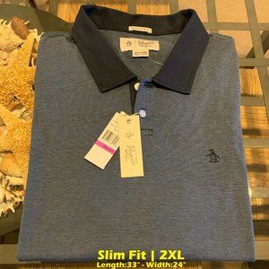 $79 PENGUIN MENS SLIM 2XL DARK NAVY POLO SHIRT NWT